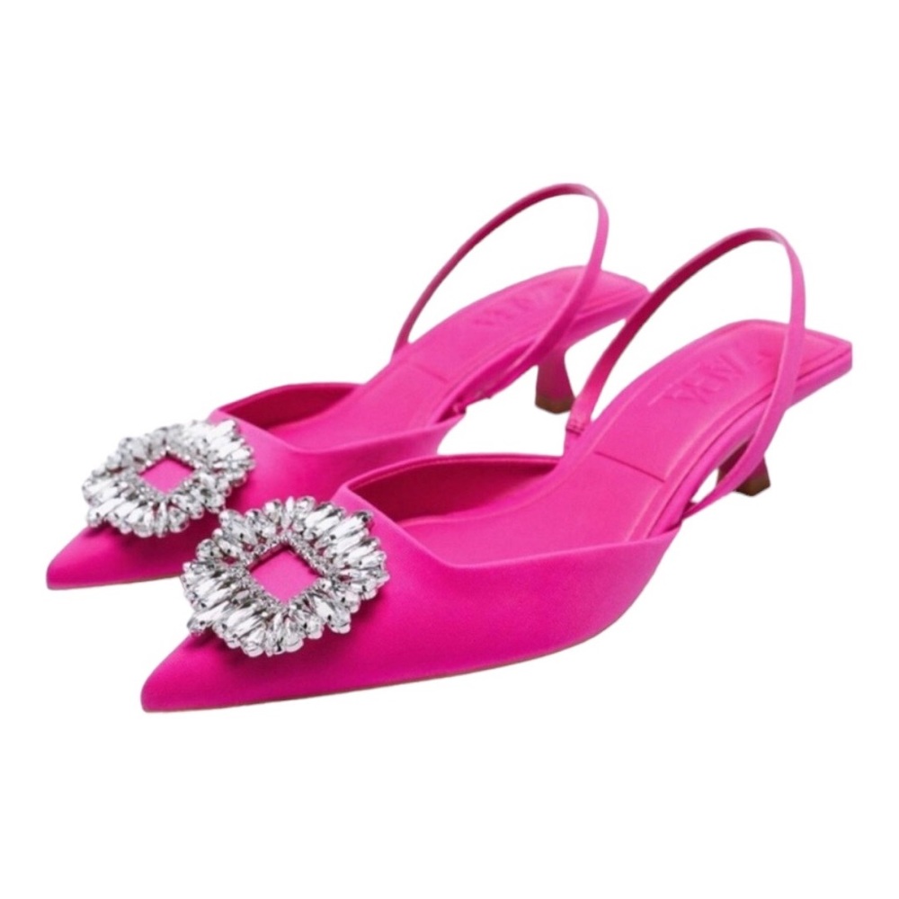 Zara Pink Slingback Heels with Embellishment